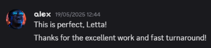 Astrocade: “This is perfect, Letta! Excellent work and fast turnaround!”