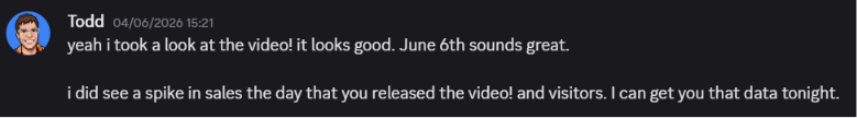 Pixel Engine: Todd reporting a sales spike the day the video released